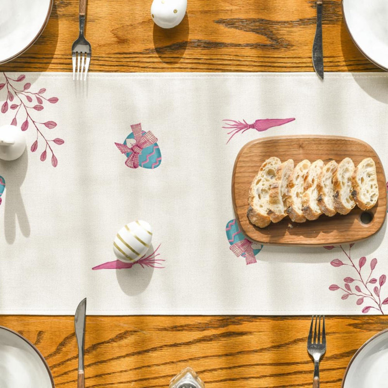 Carrots Rabbit Bunny Happy Easter Table Runner, Spring Summer Seasonal Holiday Kitchen Dining Table Decoration For Indoor Outdoor Home Party Decor