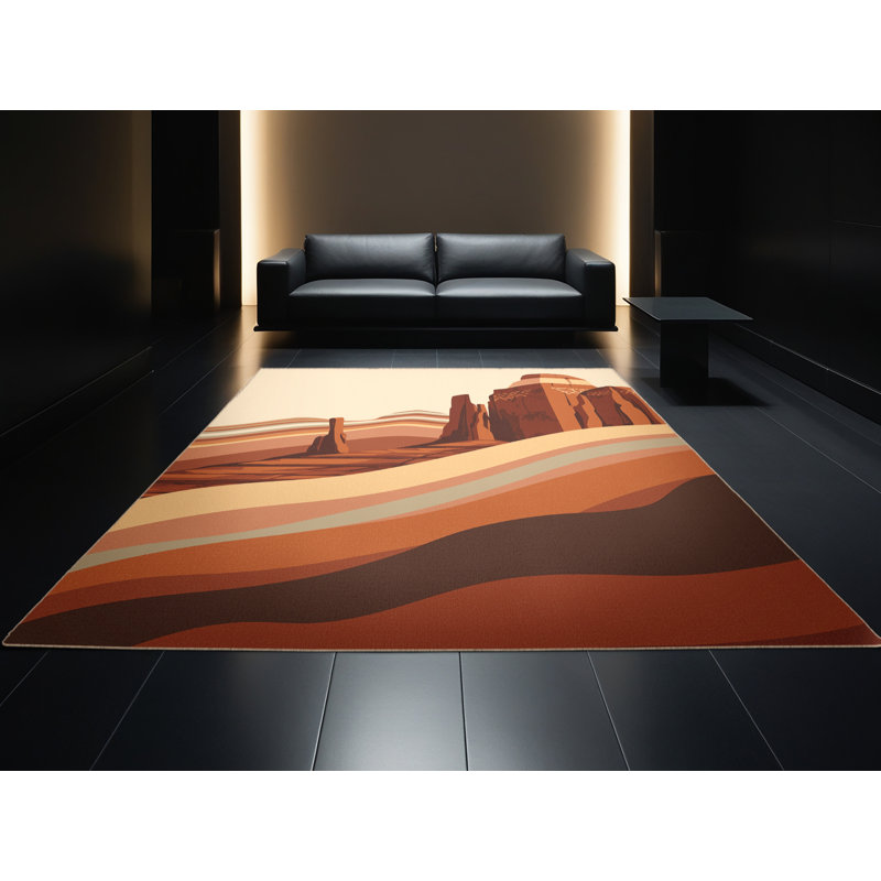 Tapis brun / beige beige lavable à la machine Pegah, Carré 5 pi