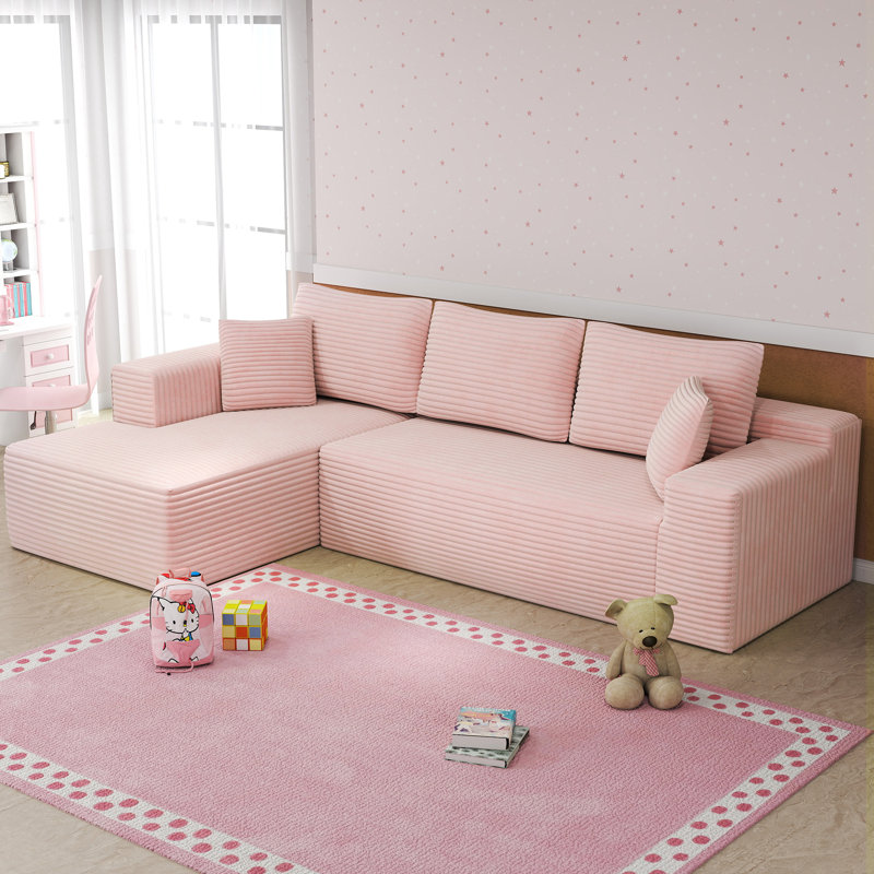 Canapé modulaire Ellie Cloudy Boneless, Orienté à gauche (vu de face), Velours côtelé rose