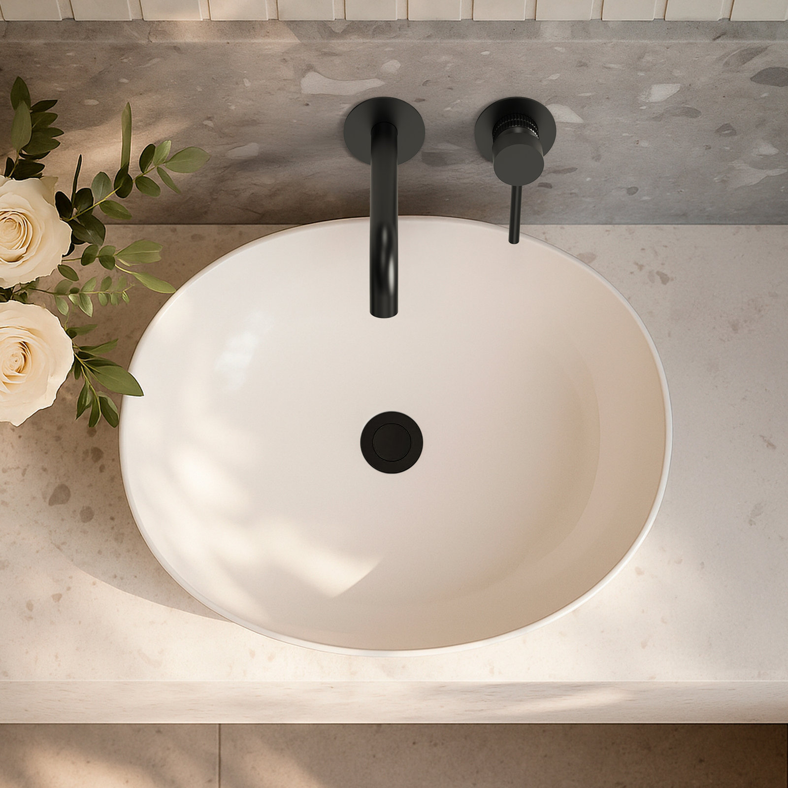 Wall-Mounted Bathroom Faucet with Drain, Matte Black