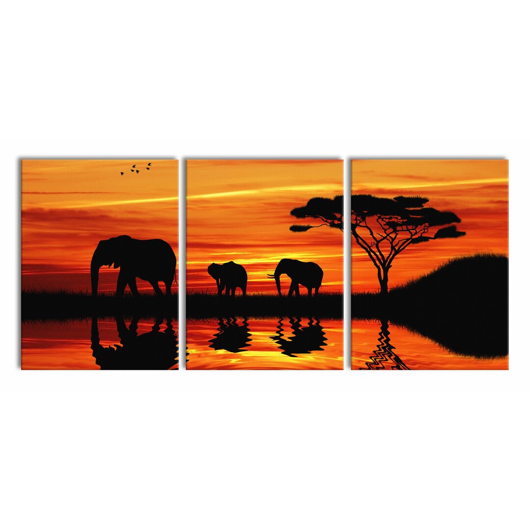 3-tlg. Leinwandbilder-Set African Elephant in Sunshine