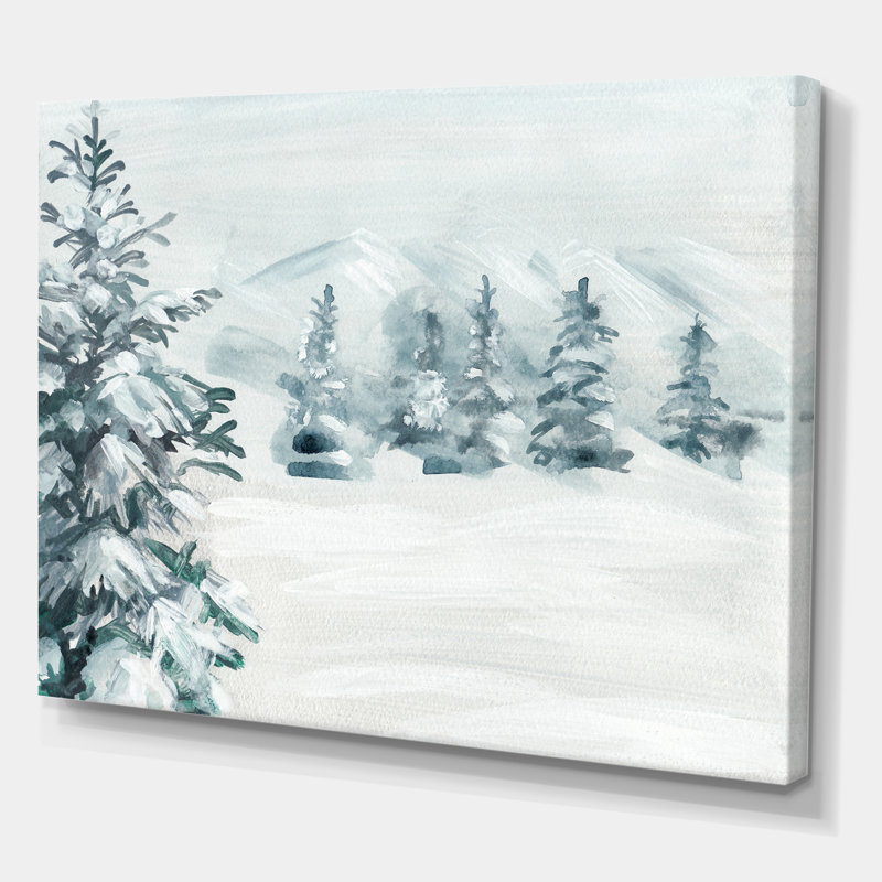 Snowy Pine Trees - Paysages, art mural, H 16 po x l 32 po x p 1 po, Toile tendue