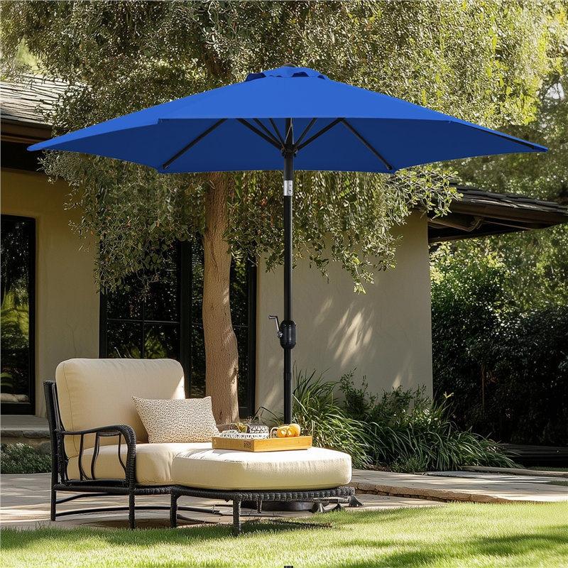 Parasol de marché 9 pi avec bouton-poussoir inclinable et manivelle, bleu royal, Bleu royal