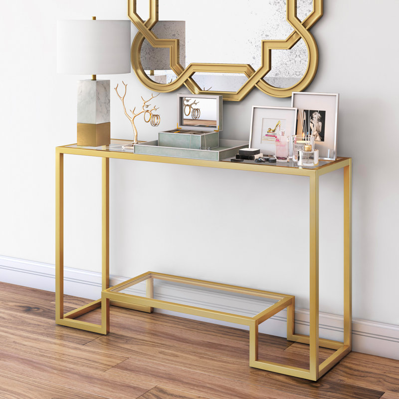 Glass Top Console Table, Gold