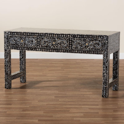 Grasmere Bali & Pari Elara Coastal Black And White Mother Of Pearl Capiz Shell 3-Drawer Console Table by Bungalow Rose