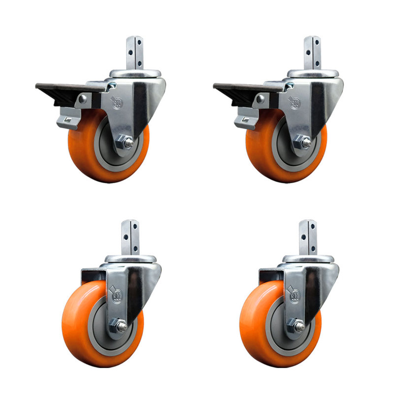 Ensemble de roulettes à tige carrée pivotante 3,5 pouces 3,5 pouces 7/8 pouces, Orange