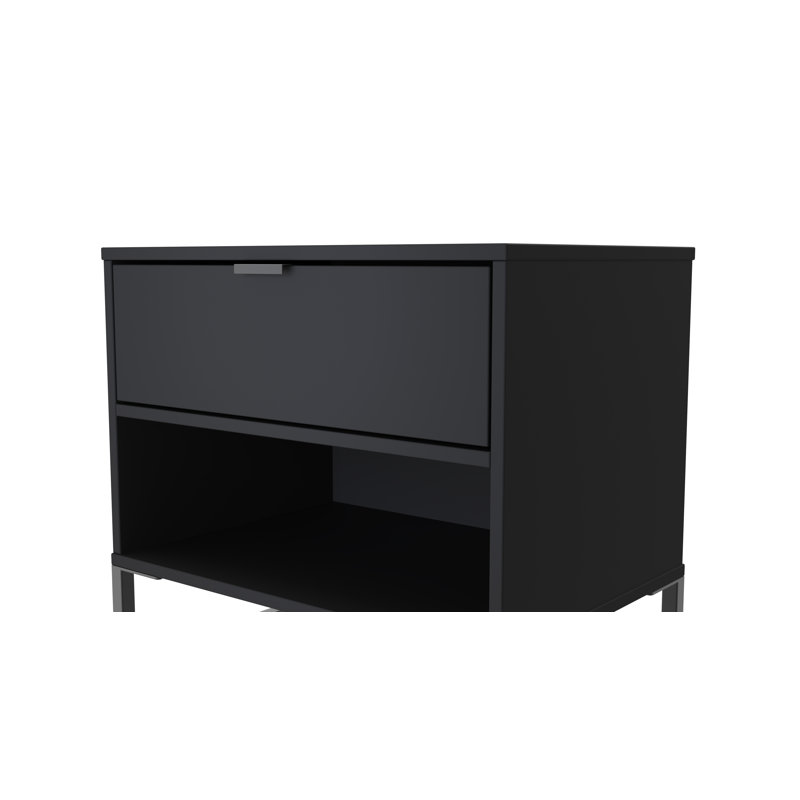 Fully Assembled Allaura 1 Drawer Bedside Table, Black