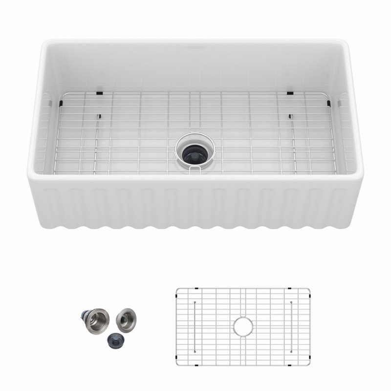 Évier de cuisine, évier à cuve simple en céramique réversible à tablier frontal pour cuisine