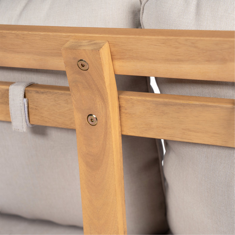 Canapé en bois d'acacia avec coussin résistant à l'eau, teck et beige