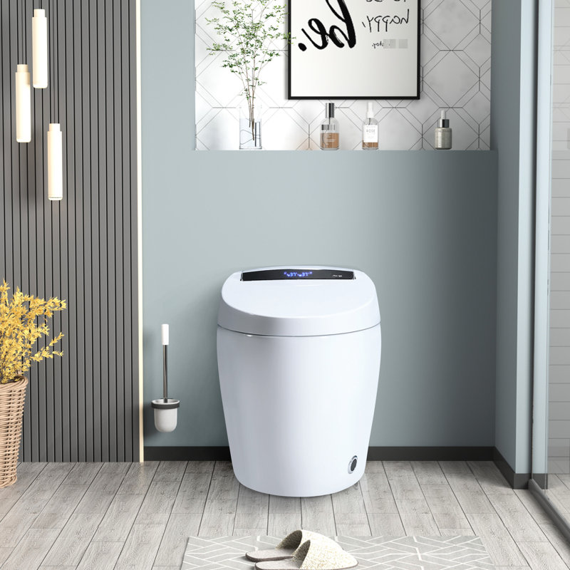 Intelligent Bidet Toilet - Soft Close Seat, Warm Air Dryer, Hygienic, White Ceramic Heated Seat Button Control Flushing, Energy Efficient,