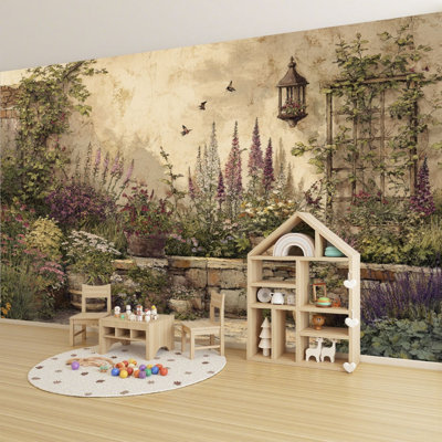 Peel and Stick Wallpaper Quaint French Garden Ivy Rustic Stone Wall Murals 69"H x 96"W Wall Paper Self-Adhesive Wall Decor for Bedroom Living Room Home Office