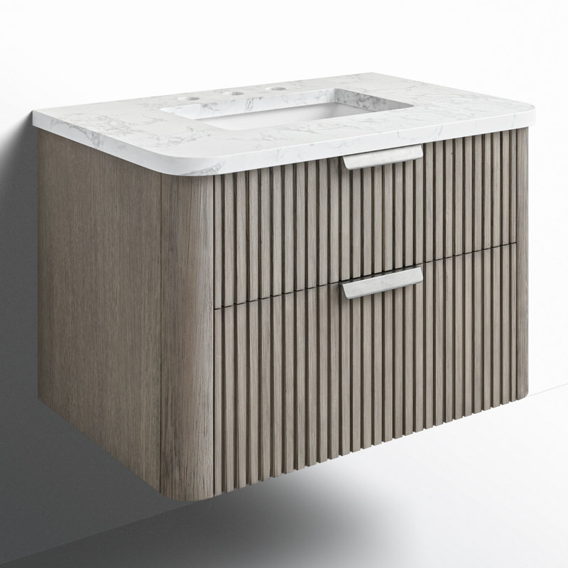 Ensemble de meuble-lavabo simple 30 po avec dessus en pierre reconstituée Liljan, Gris rétro / nickel brossé