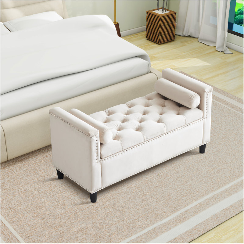 Azori Polyester Upholstered Storage Bench, White