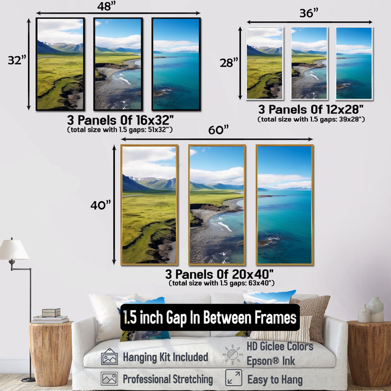 Vue aérienne de la plage en Islande IV - plage et océan, art mural, Cadre flottant blanc, H 40 po x l 61 po x P 1 po