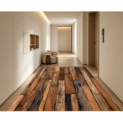 Tapis antidérapant en velours, motif rustique vintage réaliste de planches de bois, lavable à la machine, tapis décoratif pour l'intérieur du salon, de la chambre, de la cuisine, de l'entrée ou d'un appartement.