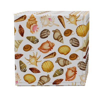 Fabric Textile Products, Inc. Napkin Set Of 4, 100% Cotton, 20X20", Collection Of Beach Shells