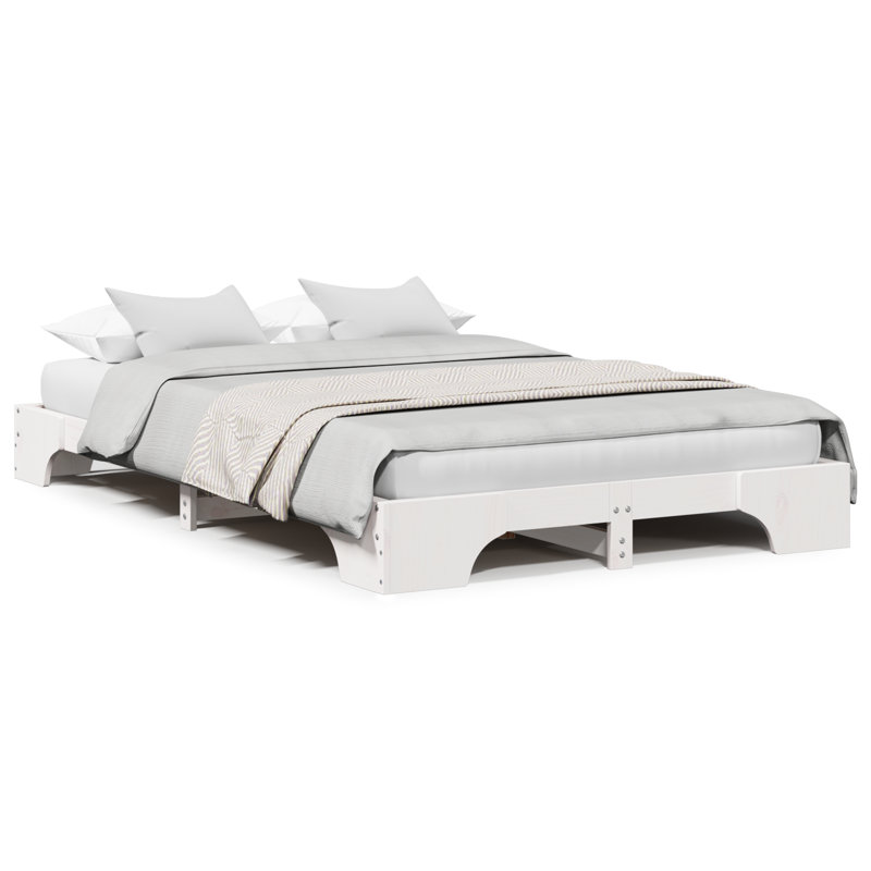Bed Frame Solid Pine Wood, Double (4'6), White