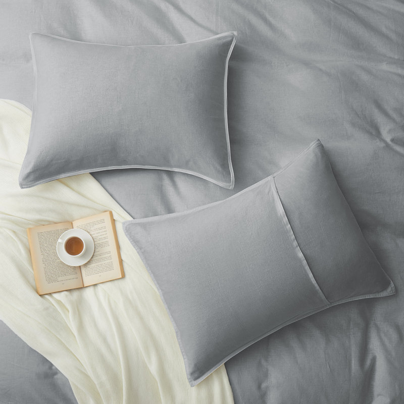 King Dark Gray Linen Cotton Duvet Cover Set