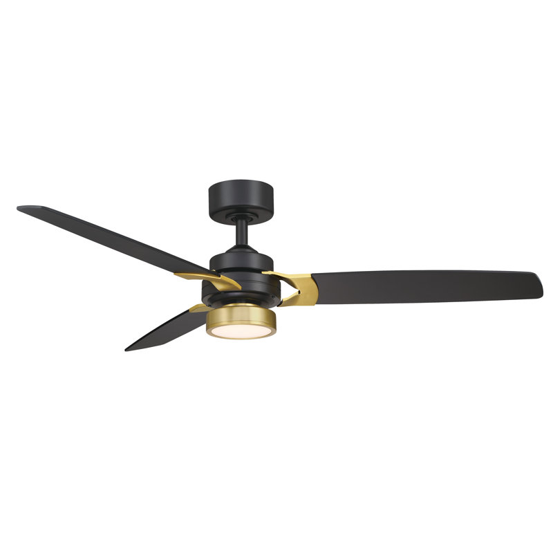 Amped 52 inch Indoor Ceiling Fan with LED Light Kit - Black and Brass with Black blades, Black/Brushed Satin Brass