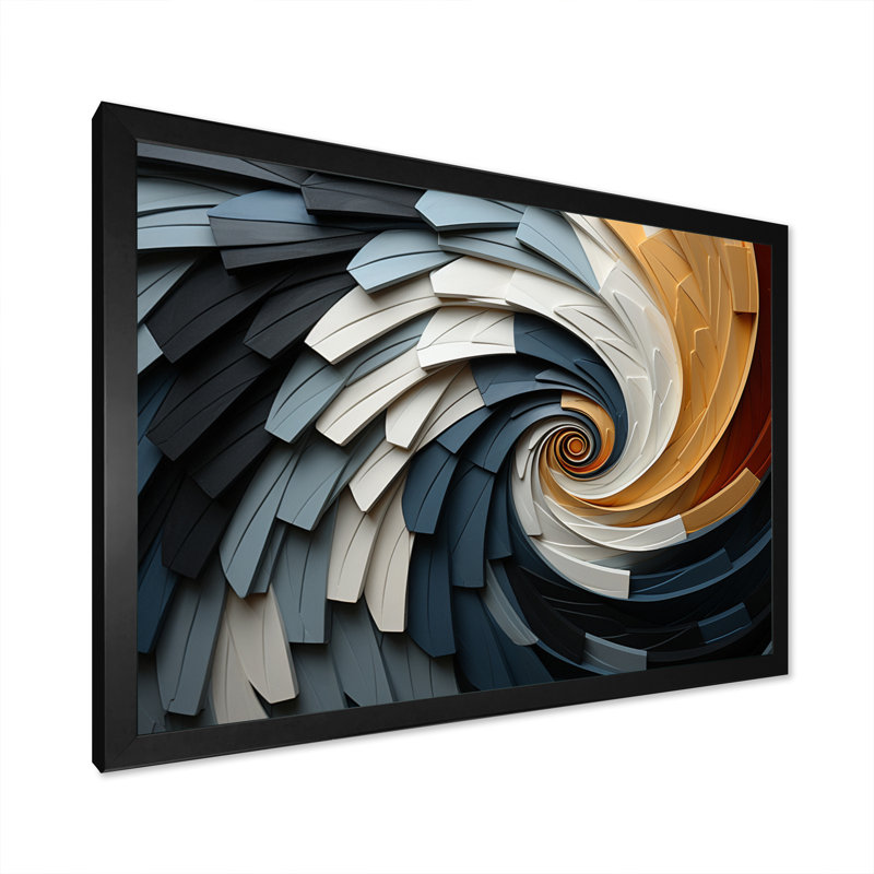 Geometric Spiral III - Abstract Spirals, art mural, H 24 po x l 32 po x P 1 po, Cadre simple noir