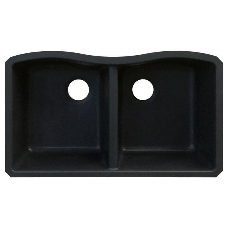 Aversa 31.9375'' L Undermount Double Bowl Kitchen Sink, Black