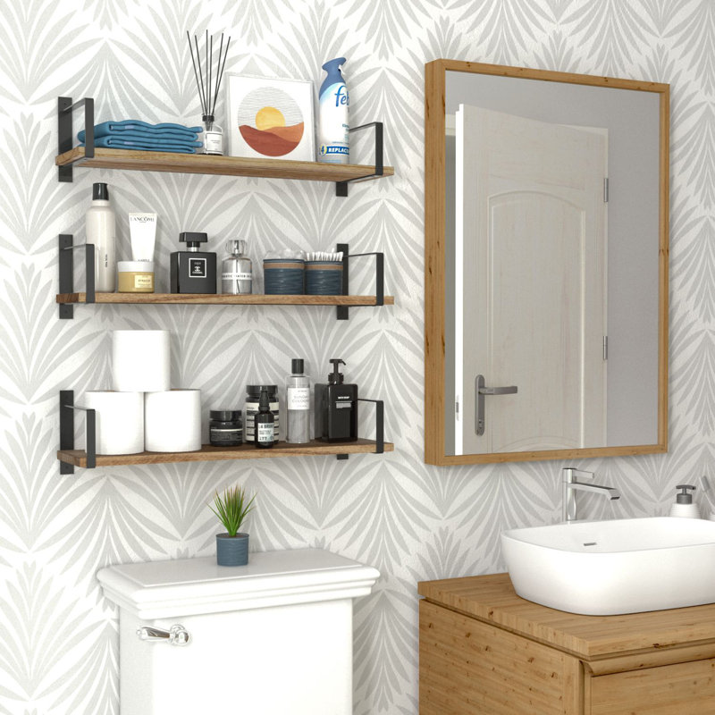 Ternate 3 Piece Wood Bracket Shelf, Black, 6" H x 24" W x 6.3" D