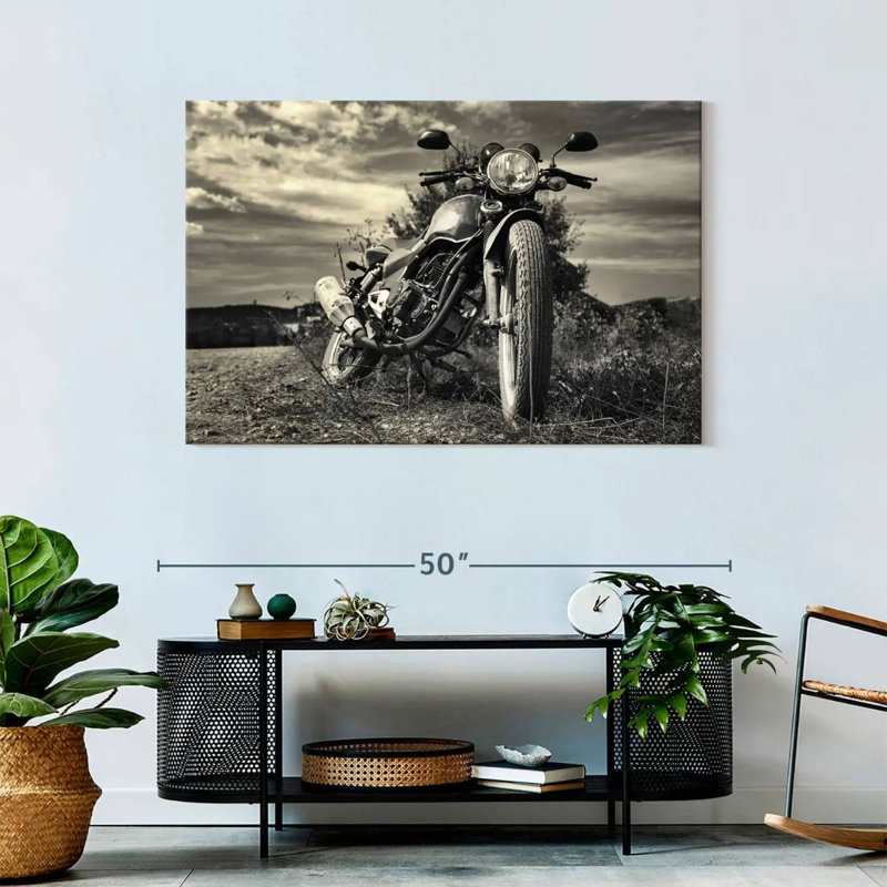 Motocyclette d'extérieur rétro sur toile, H 30 po x l 45 po x P 1,25 po