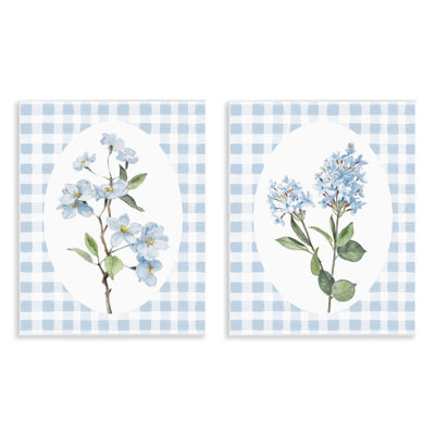Blooms on Blue Checkered 2pc Wall Plaque Set, design by Lanie Loreth