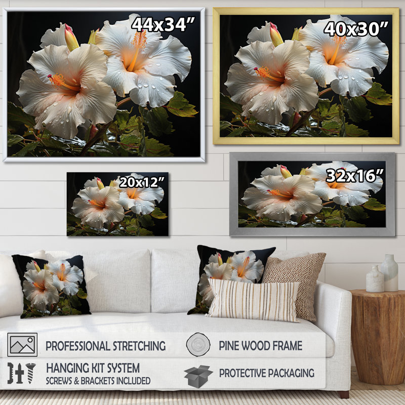 Hibiscus Field - Floral Canvas Prints, H 34 po x l 44 po x P 1,5 po, Encadrement doré