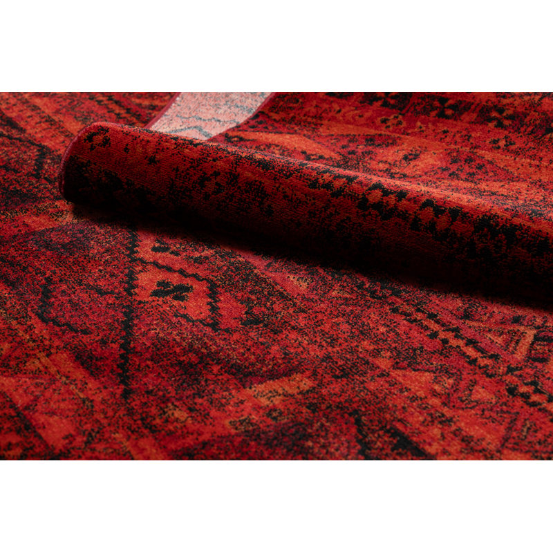 Luca 4722 – Elegant rug with fringes in burgundy & black – Classic Lucaal rug with ornament, Rectangle 250 x 350 cm
