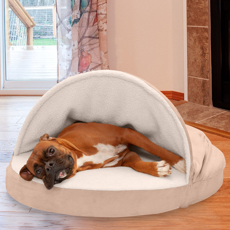 Wave Fur & Velvet Snuggery Memory Top Foam Dog Bed, Medium (26" W x 26" D x 3" H), Brownstone