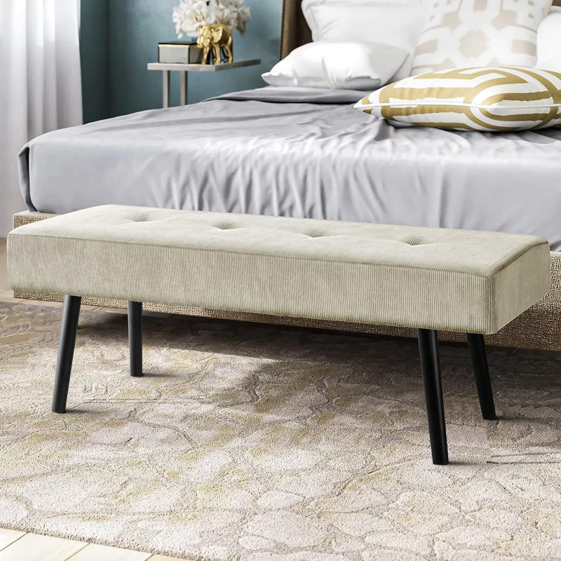 Banc rembourré 39,4 po Velours côtelé, Beige