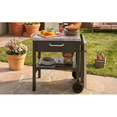 Outdoor Kitchen Cart Foldable Outdoor Prep Station Portable BBQ Cart Grill Cart With Foldable Top And Storage Space For Backyard, Patio