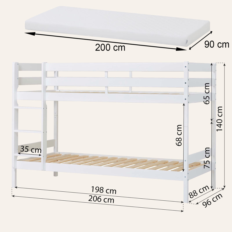 ECO Comfort Bunk Bed, White, European Single (90 x 200 cm)