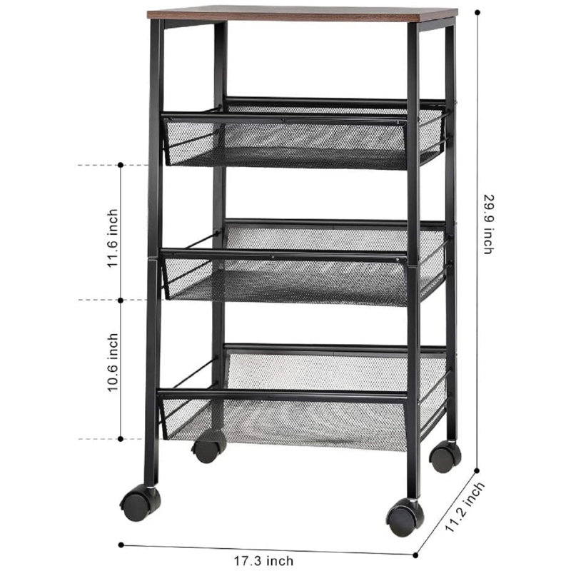 29.9'' H x 17.3'' W Utility Cart with Wheels, Black