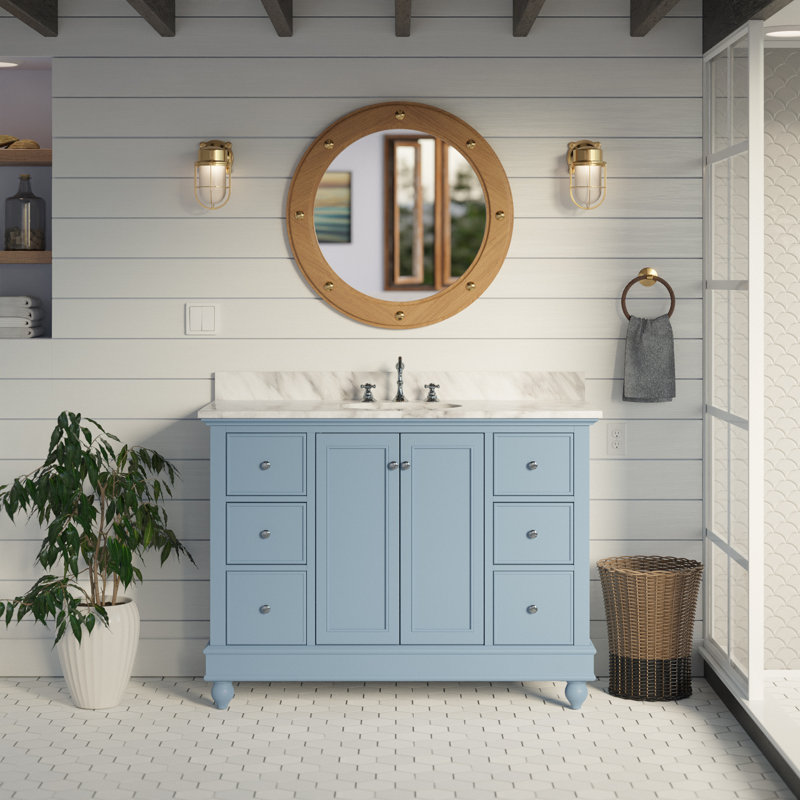 Ensemble de meuble-lavabo simple 48 po Ferdinand, Marbre de Carrare, Bleu poudre