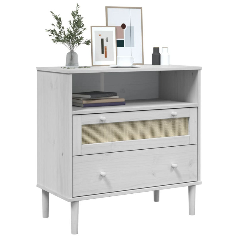 80cm Sideboard Rattan Look,  White