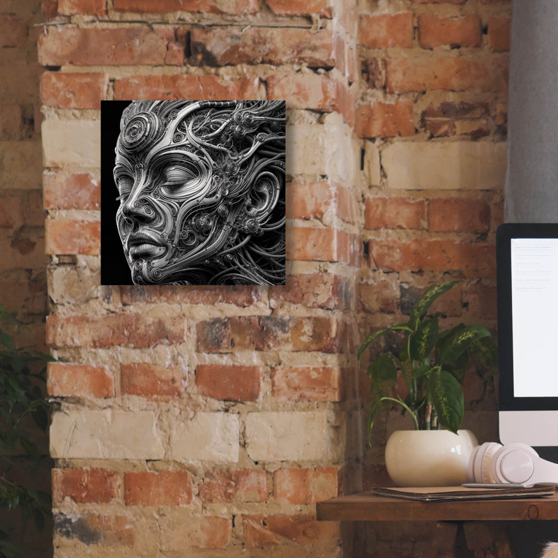 «Techno Face 5» par KIR.DART, art mural sur toile, H 12 po x l 12 po x P 0,75 po