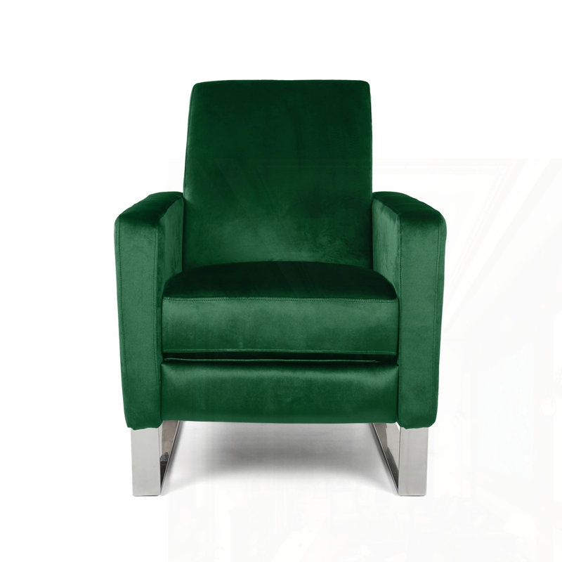 Push Back High Metal Leg Recliner, Emerald Velvet