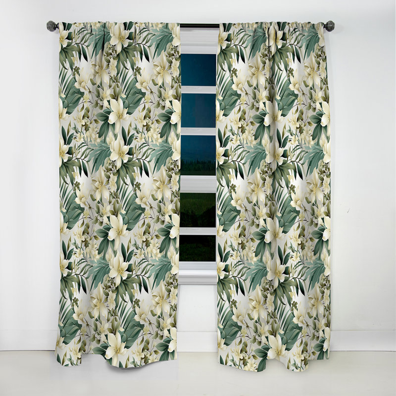 Neutre Oasis Iii motif tropical II - rideau floral - rideau occultant floral - 1 panneaux, L 52 po x L 90 po