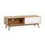Meuble télé moderne Universal Expert Abacus pour téléviseurs jusqu'à 65 pouces, console de rangement en chêne et blanc avec portes coulissantes et système de gestion des câbles