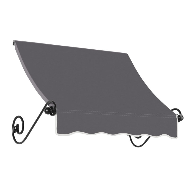 Awntech Charleston Acrylic Fabric Awning with Iron Scroll Arms, Gunmetal, 24" H x 88.5" W x 36" D