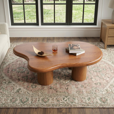 Table basse moderne de forme organique, table basse de salon avec pieds cylindriques, fabrication en MDF