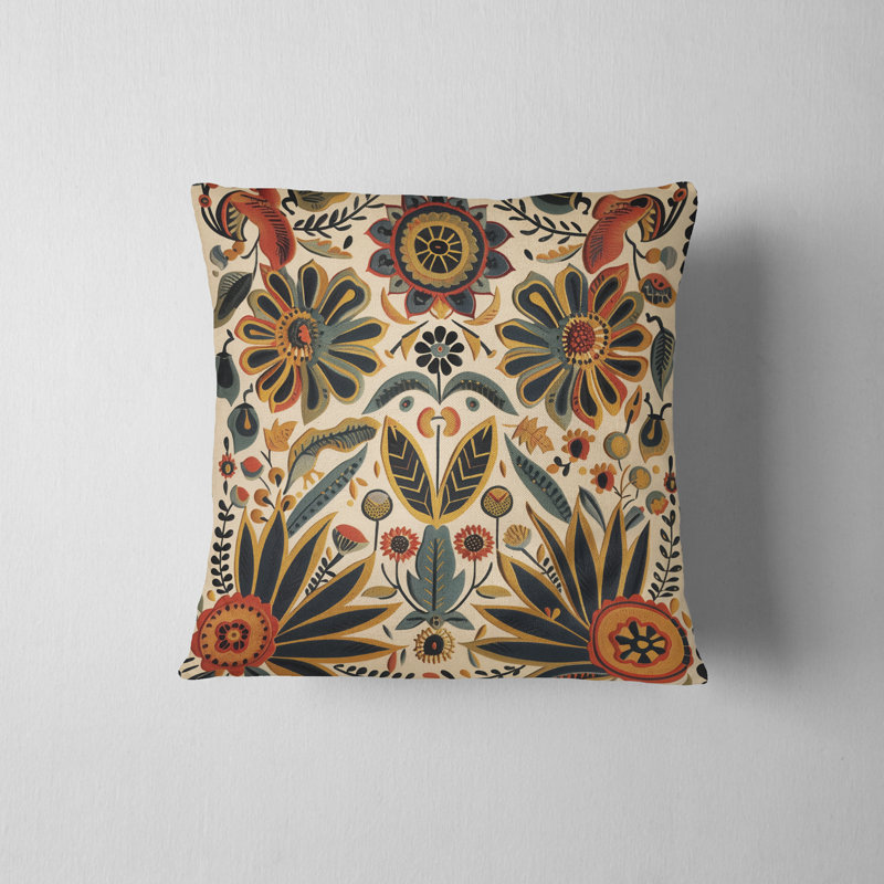 Housse de coussin réversible à motif floral Folk Maximalist, H 18 po x l 18 po