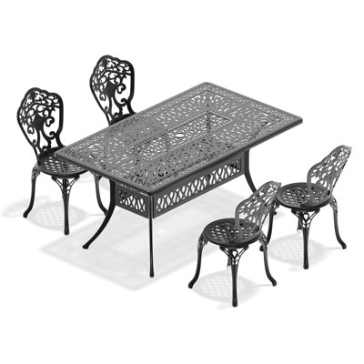 Repas en fonte d'aluminium 5 avec cadre noir. Artisanat traditionnel pour l'élégance. 100% aluminium Repose-pieds ergonomique. Coussin en nylon Pa66 Processus d'assemblage simple. Seats 4. Table rectangulaire