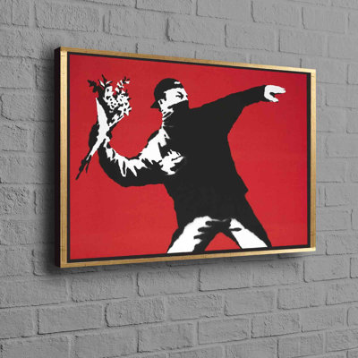 Abstract Street Art Inspired Cotton Canvas Featuring Banksy's Flower Thrower Ideal for Modern Home and Office Decor