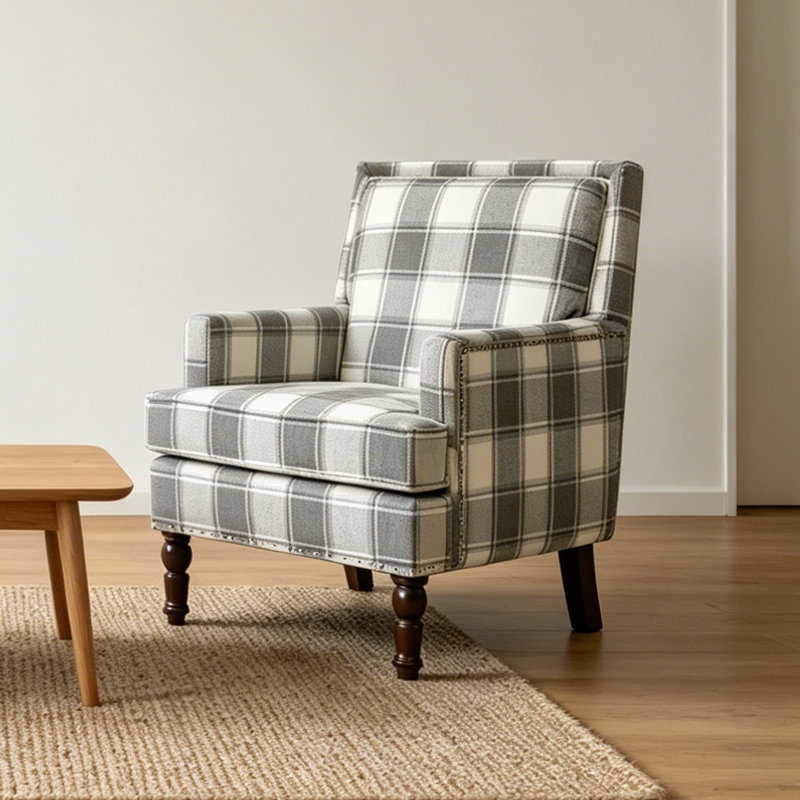 Fauteuil d'appoint vintage à garniture cloutée en lin 25,2 po