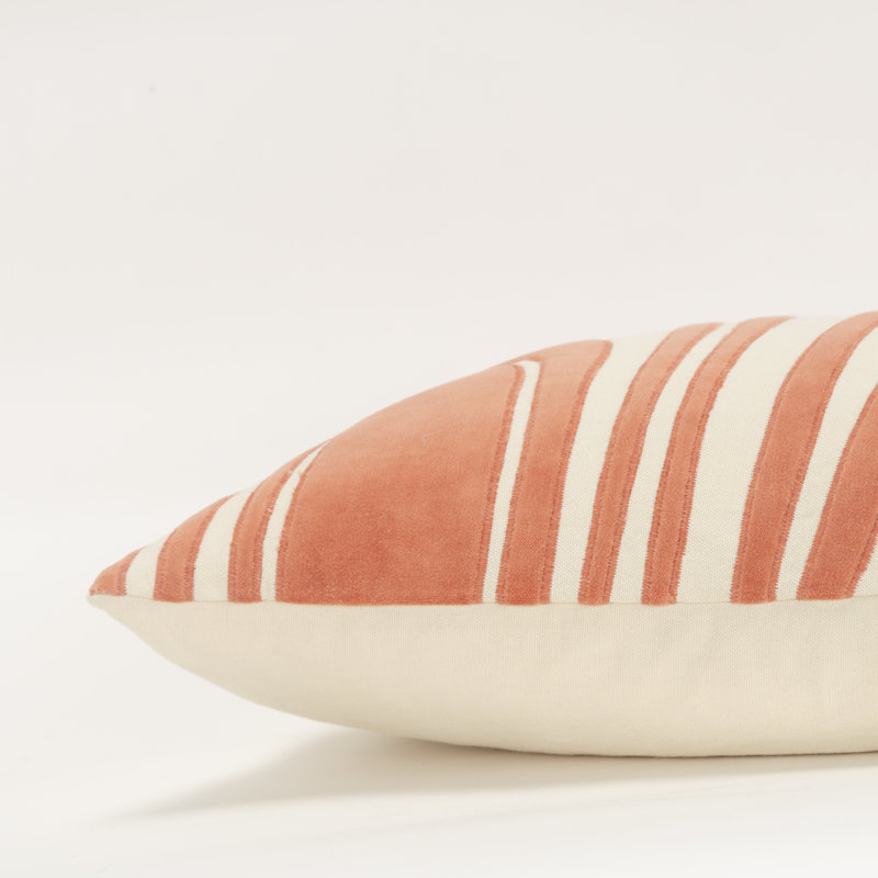 Hatton Embroidered Cotton Throw Pillow, Orange/Beige