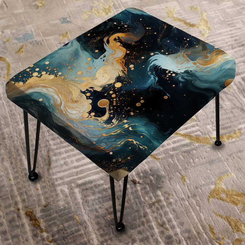 Repose-pieds rectangulaire or et bleu sarcelle en marbre Galactic Dream