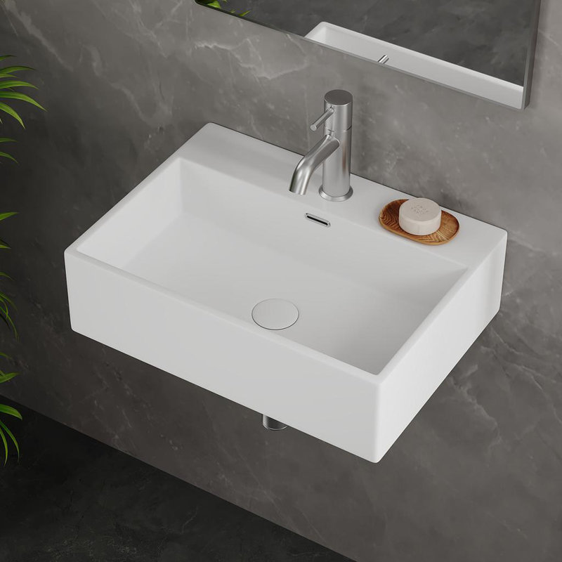 20" W x 15" D Crisp White Rectangular Wall-Mount/Vessel Bathroom Sink with Overflow Hole